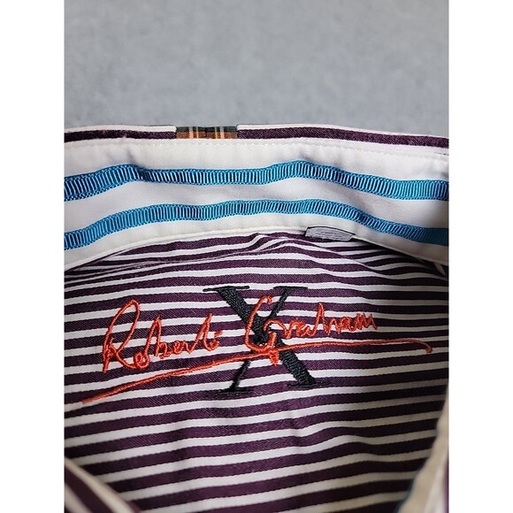 Robert Graham Shirt Mens 2XL Brown Stripe Flip Cuffs Blue Ribbon Long Sleeve - Picture 2 of 13